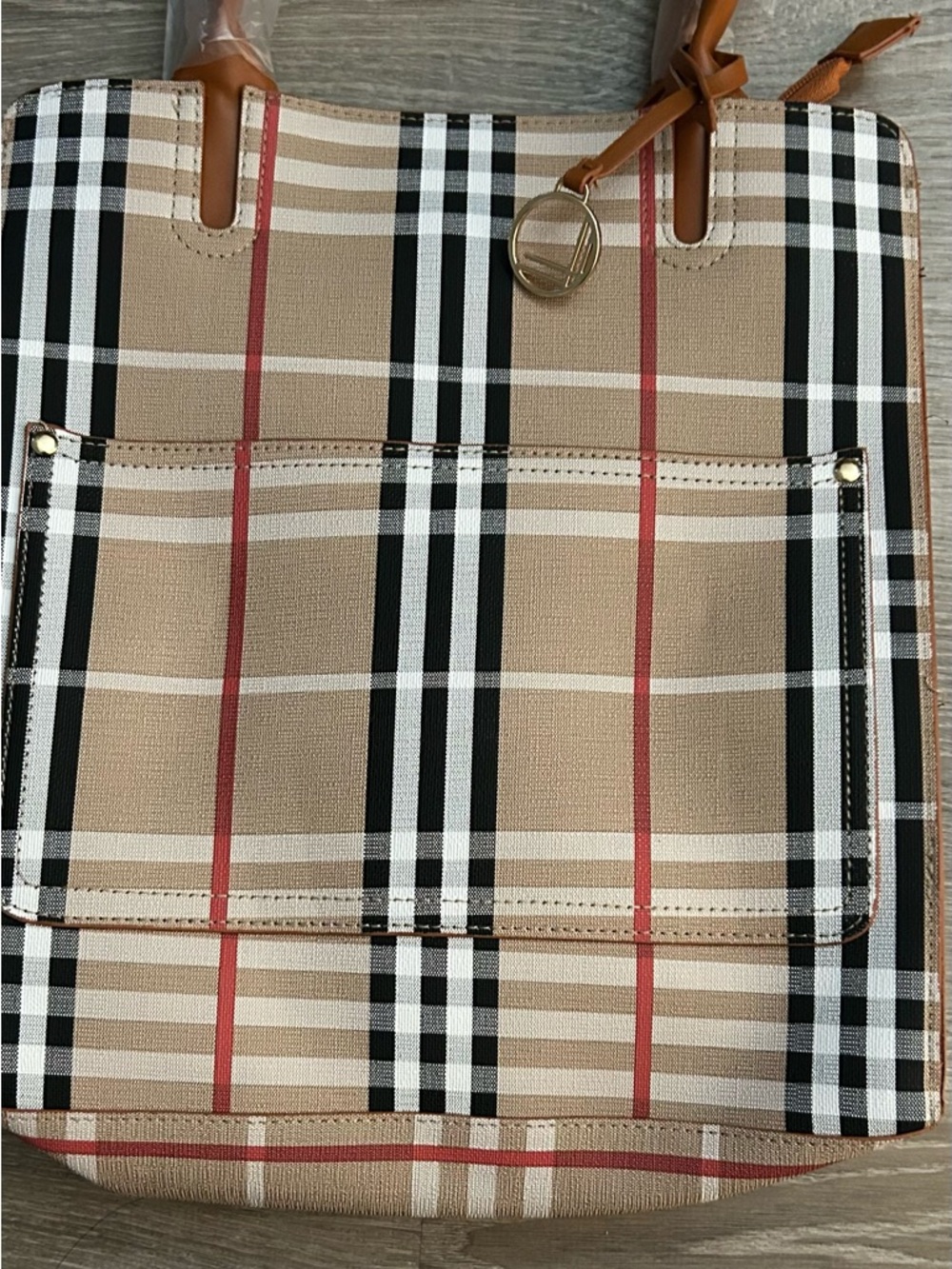 Newberry Classic Tan and Black Plaid Tote Bag - Picture 7 of 8